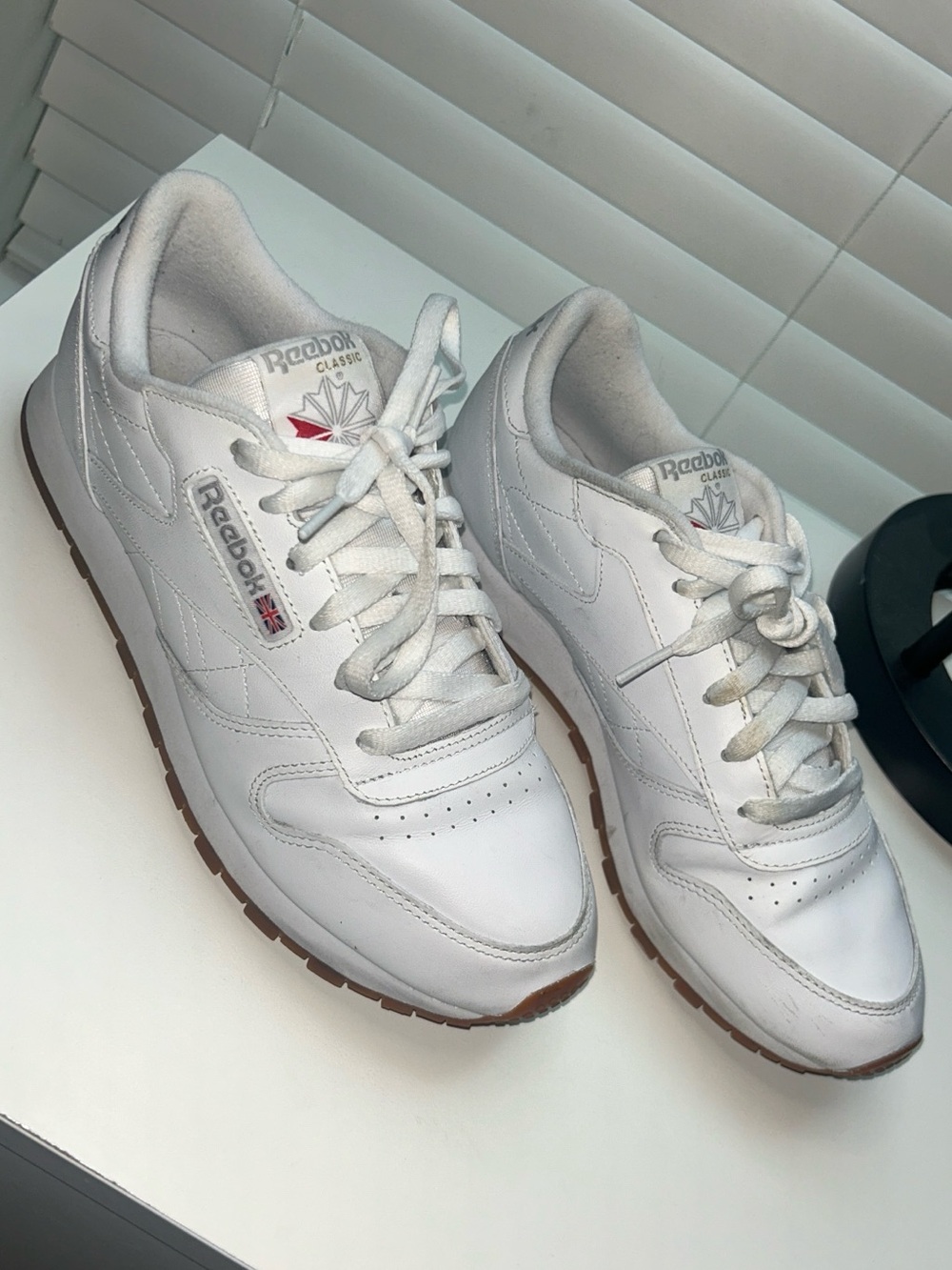 Reebok Men’s White Leather Sneakers with Gum Sole